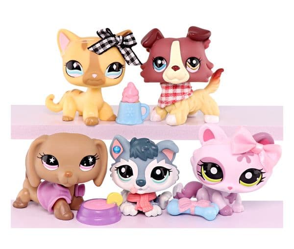 5 pcs LPS Toys Minilpsshop Little Pet Figure Shorthair Cat 886 Collie 1262 Dachshund 932 Husky Puppy 2036 Crouching Cat 1628 Collect Gift Kid Like