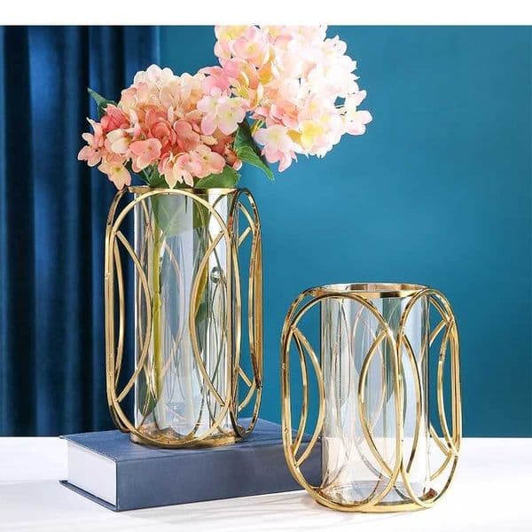 Golden Framed Glass Vase Hydroponics Flower Pot Desk Decoration Flower Arrangement Transparent Floral Vases Room Aesthetic Decor L260521