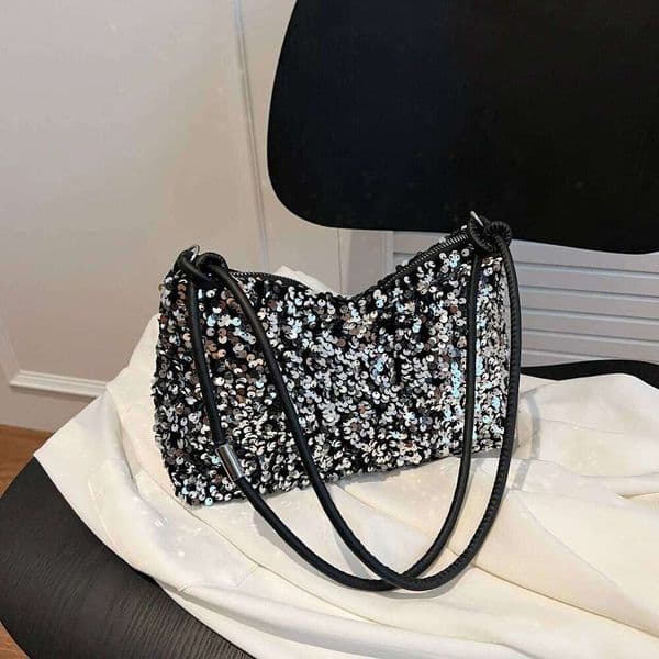 Fashion Women's Sequin Decorated Shoulder Black/Silver for Parties Daily Outings Stylish Compact Trendy Evening Bags