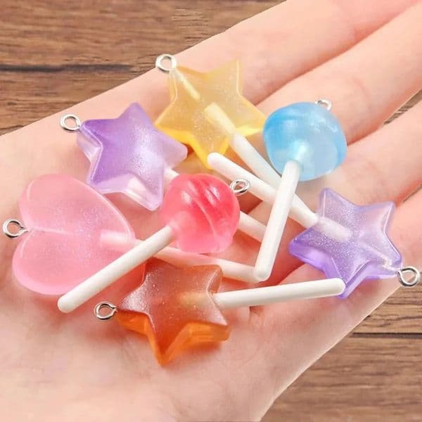 10Pcs 3 Styles Mix Color Star Round Heart Lollipop Charms Diy Findings 3D Keychain Bracelets Earrings Pendant For Jewelry Making 260515