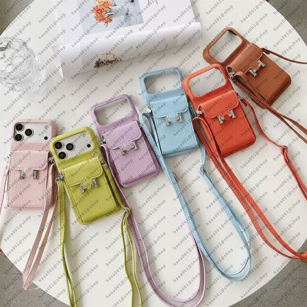 Crossbody Designer Phone Case for Apple Phone 17 Pro max 16 plus 15 14 13 Luxury Diamond Leather Chains Card Holder Strap Velvet Lining Hard Shell Back Cover Coque Funda