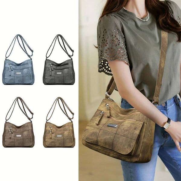 Fashion Vintage Washed Leather Crossbody Bag Women Multi-pocket Shoulder Handbag Perfect for Daily Use and Travel