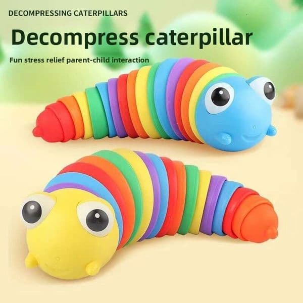 Rainbow Caterpillar Fidget Toy, Flexible Articulated Slug Stress Relief Toy for Kids & Adults