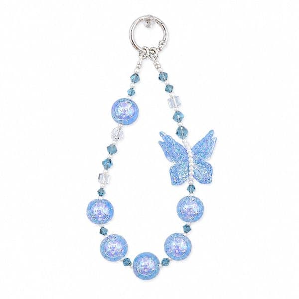 Ethereal Blue Butterfly Phone Wristlet Strap Delicate Iridescent Beaded Keychain Bag Charm