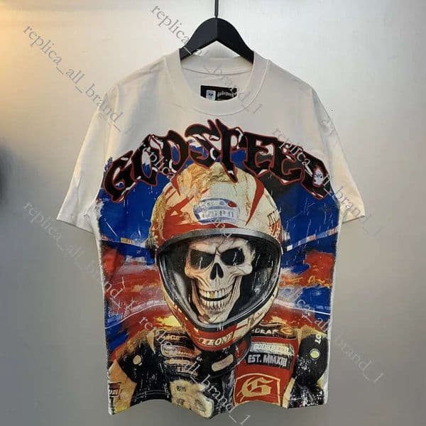 Classic Graphic Fashion God Speed Tee Men Designer Shirt Vintage Printed Skull High Quality Wash Water Make Cotton Short Sleeve B25