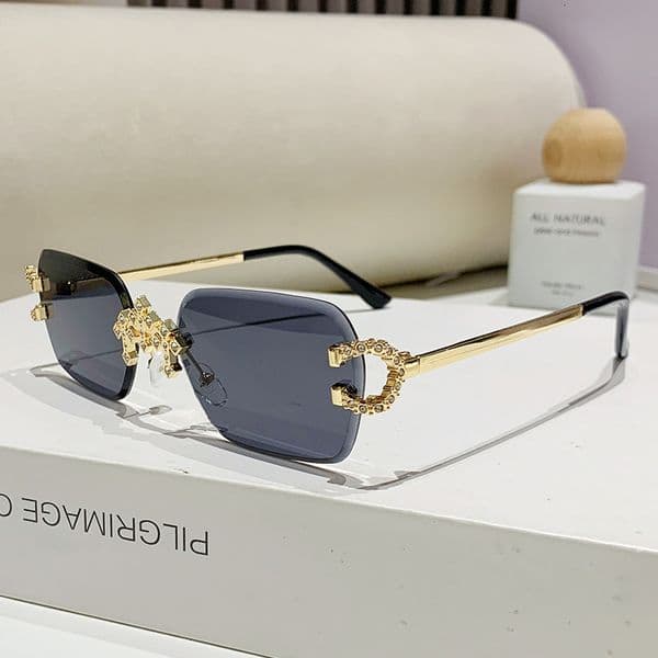 Luxury Women Summer Beach Designer Sunglasses With High-end Metal Hinges Gold Rims Diamond Studded Frames Frameless Retro Riding Sun Protection Glasses