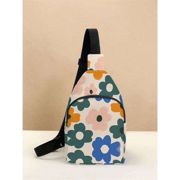Flower patterned bag crossbody multifunctional, lightweight simple chest bag, suitable for travel and school