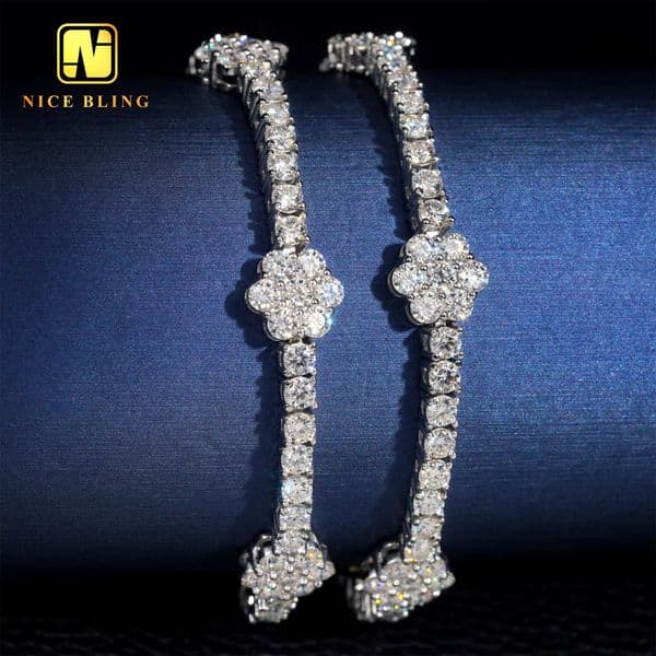 Ready to Ship 3mm Flower Tennis Bracelets 925 Sterling Silver VVS Moissanite Diamond Tennis Bracelet Hip Hop Fashion Jewelry