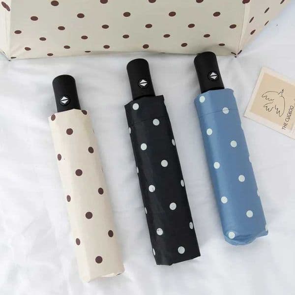 Automatic Polka Dot Folding Umbrella UV Protection Black Coating Sun Rain Compact Windproof Travel Essential L260522