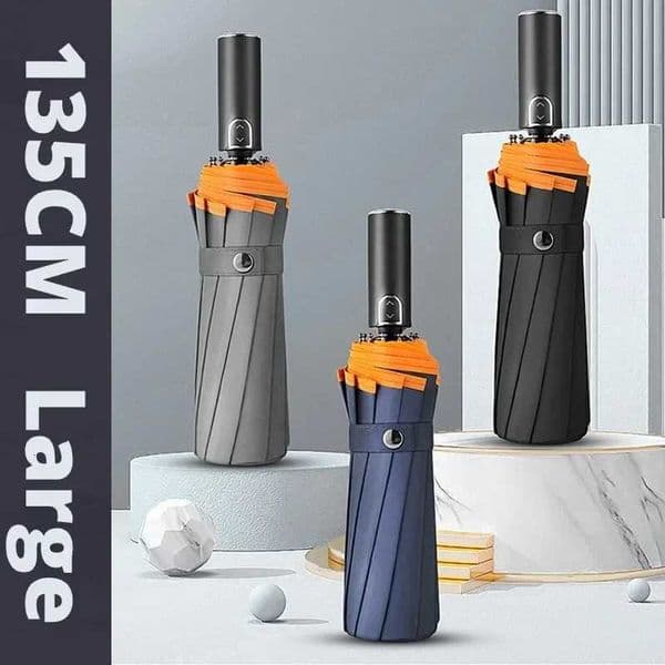 Super Large Umbrella Fully Automatic Folding Big Diameter 135CM Windproof Strong Safety Reflective Men Women Umbrella Travel L260522