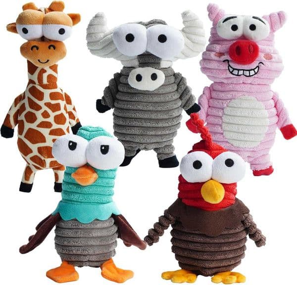 Nocciola 5-Pack Squeaky Dog Toys Durable Stuffed Critter Zoo Dog Toys with Unique Squeak Sounds to Keep Dogs Busy Puppy Toys for Small Medium and Large Dogs X260525