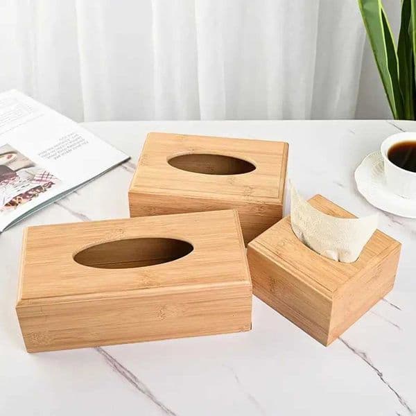 Bamboo Tissue Box Modern Minimst Design Tissue Box Holder Household Tissue Case For Hotel Restaurant Hotel Office Easy-RefillJ260525