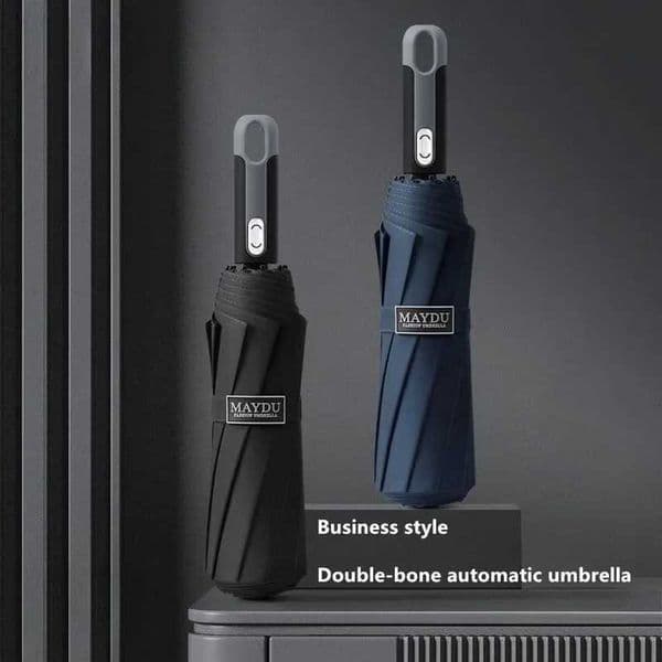 Fully Automatic Three-fold Thickened Fabric Umbrella Windproof Rainproof 10-rib Double Bone Portable Mens Car-mounted Umbrella L260522