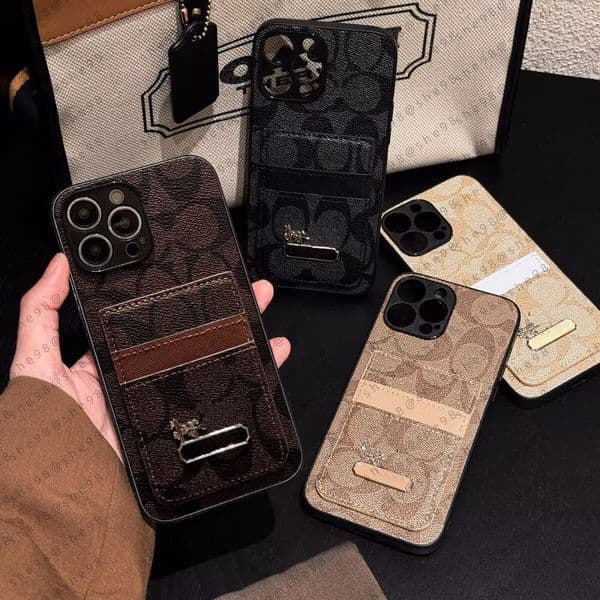 Phone Case Designer Monogram iPhone 17-11 Pro Max Case - Luxury Genuine Leather Wallet with Metal Letters, Card Holder & Detachable Crossbody Strap