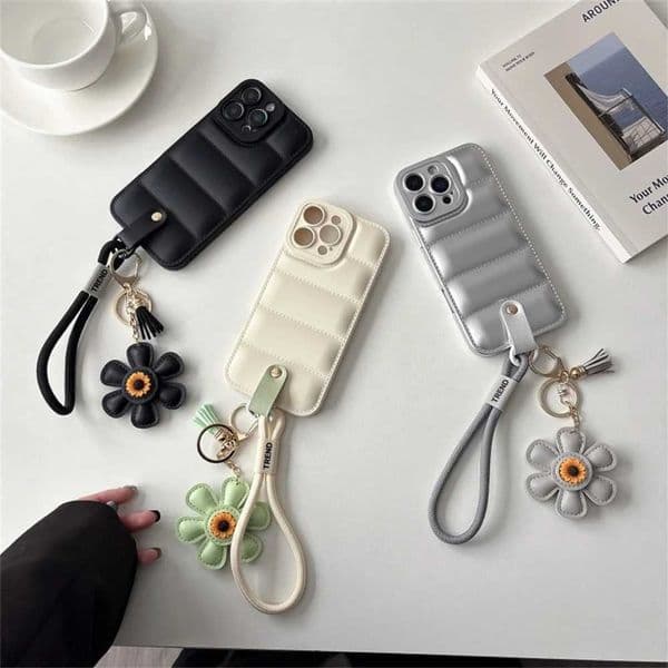Lanyard Fashion Down Jacket Phone Case for 17 Air 16E 16 15 14 13 Pro Max 12 11 X XR XS Plus Wrist Strap Soft TPU Cover L260524