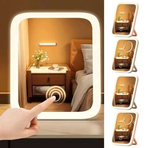 LED Makeup Mirror, 3-Color Light, 360 Rotatable, Touch Control, USB Powered, Tabletop Vanity Mirror for Bedroom Bathroom Travel W260525