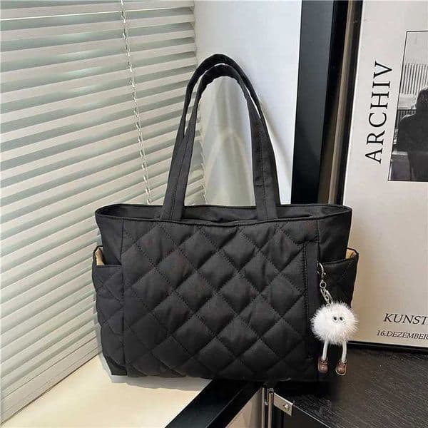 Multi Pocket Women Mailman Bag Diamond Patterned Cotton Clothing Shoulder Bag Large Capacity Tote Bag Casual Nylon Shoulder BagZHR260525