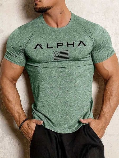 Spring and Summer Pure Color Printing Sports Fitness Short-sleeved T-shirt Mens O Neck Stretch Training Exercise T-shirt top C260525