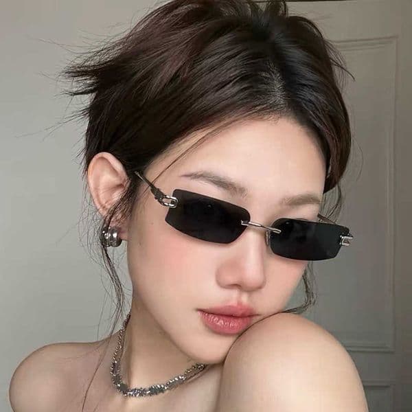 Frameless Sunglasses for Women Ultra-light Metal Frame Small Frame Sun Protection Fashionable cheap sunglasses