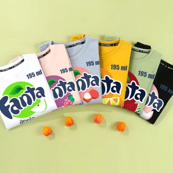 Fanta Beverage Short-sleeved T-shirt Mens Peach Orange Soda Printing Joint Summer Cartoon Printing Trendy Clothes 260525