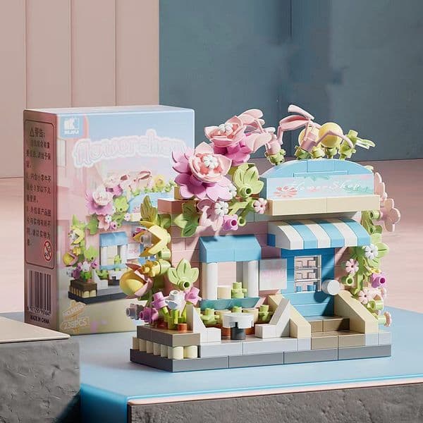 Floral shop cherry blossom tree house architectural street scene building block model figurine children's educational toy girl gift Quality Bestseller