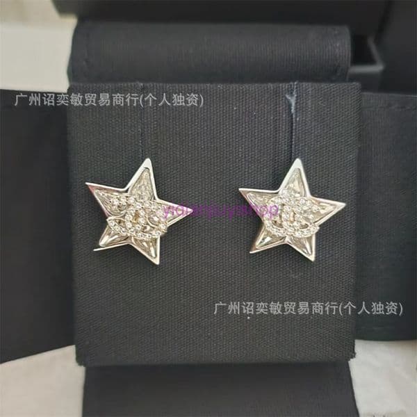 cc earrings for women High-quality double C full-diamond pentagram stud earrings for women fashionable and versatile earrings