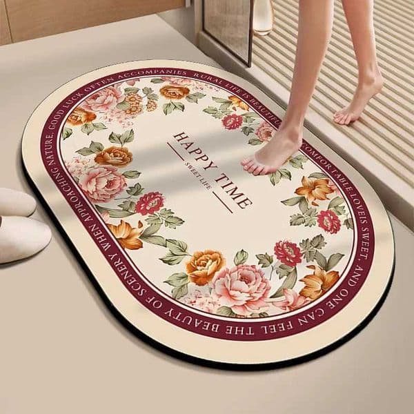 Thickened diatom mud floor mat festive flower toilet bathroom door absorbent mat entry door foot pad red carpetJ260525