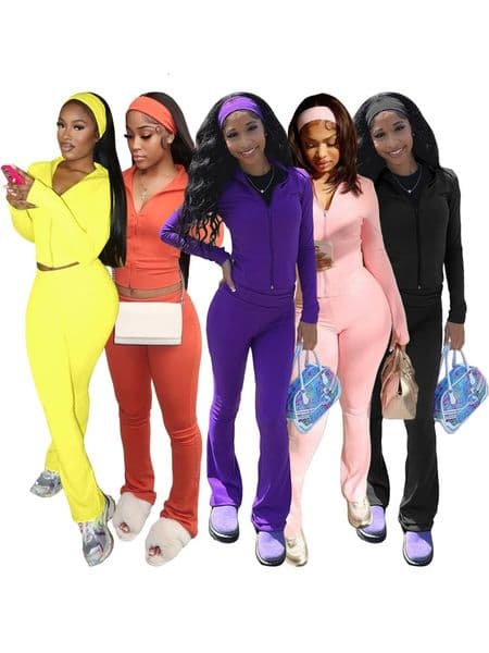 Fall Street Casual Women Sets Fleece Tracksuit Long Sleeve Zip Tops and Flare Pants Activewear Outfits Gym Two 2 Piece Set 260522