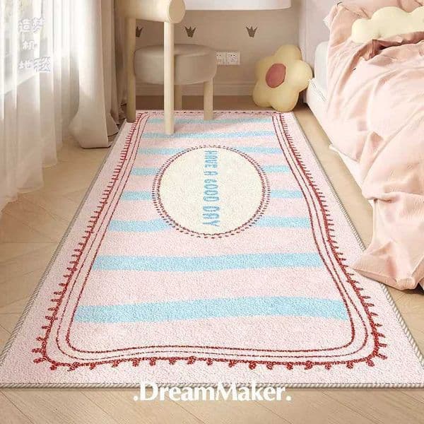 VIKAMA Simple Style Bedroom Rug Girls Bed Mat Bedside Rugs Soft Plush Strip Area Rug Room Decoration J260525