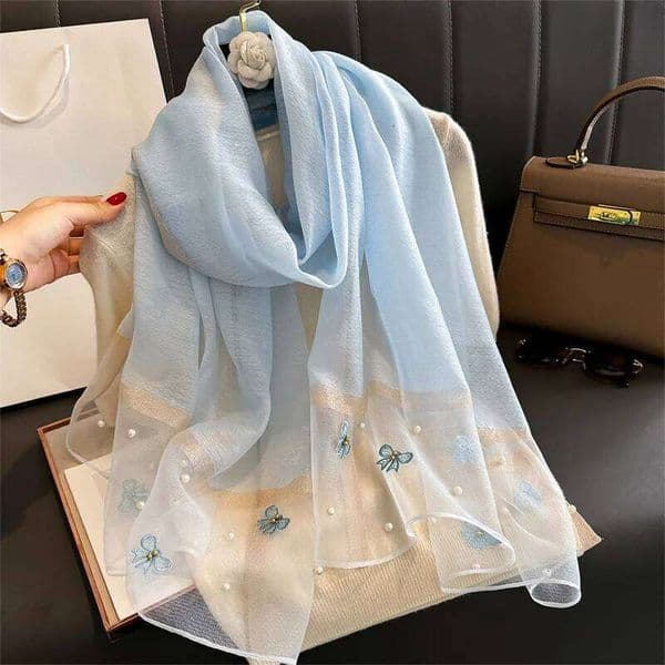 2024 Floral Embroidery Silk Wool Scarf Luxury Women Hijab Female Foulard Pashmina Long Beach Stoles Shawl Wrap Scarves Bandana W260525