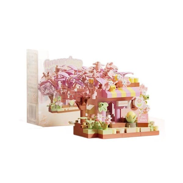 Floral shop cherry blossom tree house architectural street scene building block model figurine children's educational toy girl gift