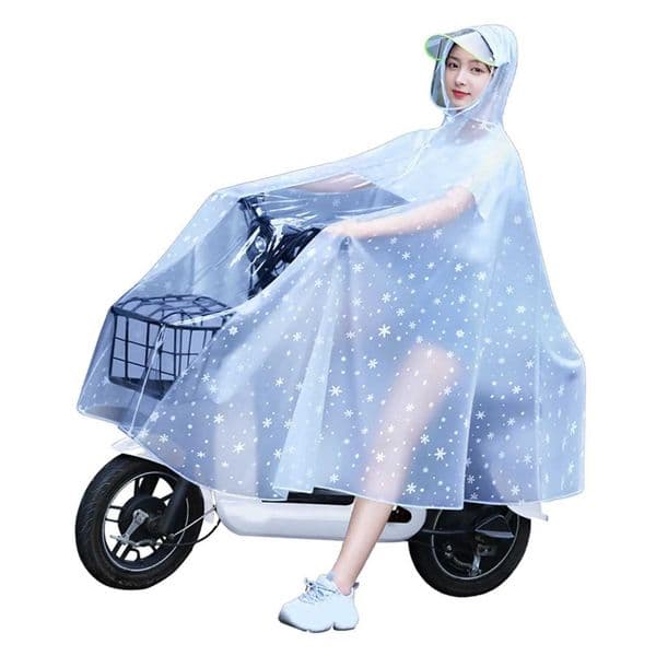 Women Transparent Cycling Raincoat Electric Bike Full Body Lightweight Long Scooter Raincoat 4XL Snowflake White C260525