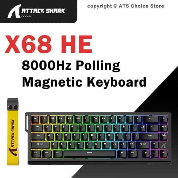 Attack Shark X68HE Wired Hall Effect Magnetic Gaming Keyboard 8K Polling 001mm Rapid Trigger RGB 65 Layout SOCD/Rs Low Latency Z260525