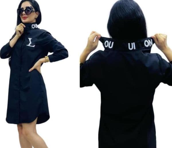 Luxury Women's letter embroidered Shirts designer Lapel long sleeved solid color Blouses shirt dress