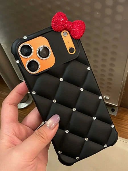 Luxury Designer Kitty Bow Case for 16 Pro Max 17 Pro 17 air Glitter Diamond Phone Cover for 14 15 13 16e 12 Pro 11 L260524