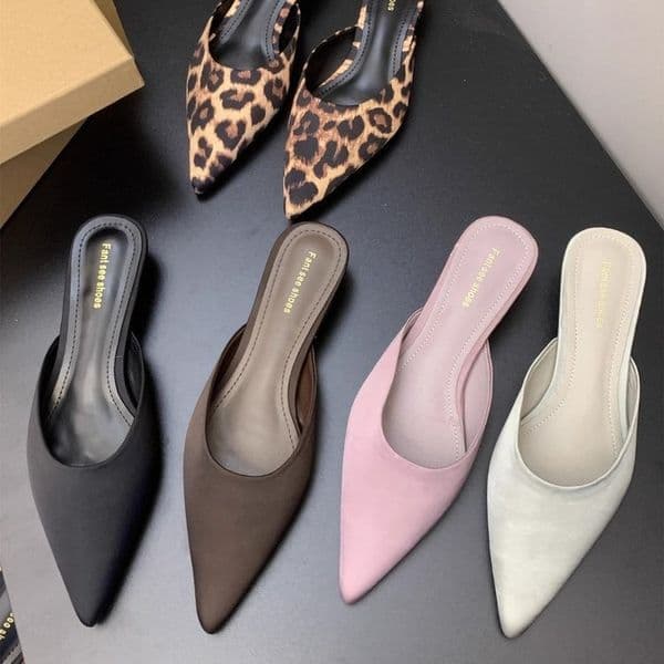 Slippers Women Pointed Toe Elegant Slingback Mules Shoes Summer Women's Sandals 2026 Low Heels Fashion Slides Mujer Sandalias