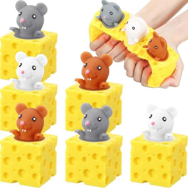 Chivao 6 Pack Cheese Toy Stress Rat Toy Mice in Cheese Sensory Anxiety Relief Office Ball Fidget for Birthday Stress Relief Gifts Party Favors Grey Brown White X260525