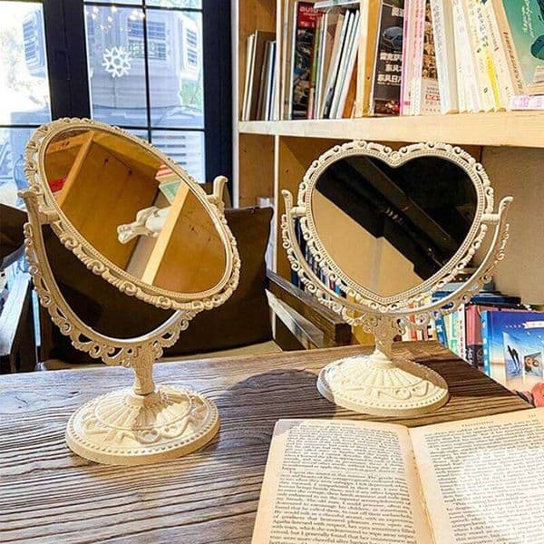 Cosmetic Heart-Shaped Functional Durable Desk Type Vintage European Style Mirror For Makeup Pocket Compact Mirrors W260525