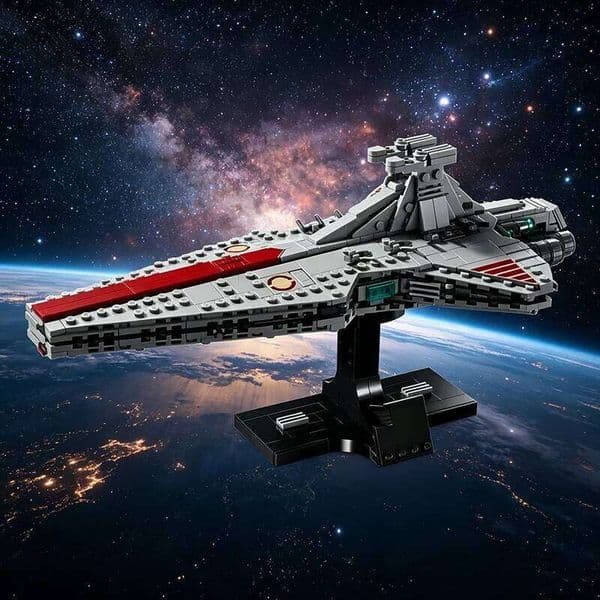643 pcs Venator Republic Cruiser MOC Space Wars Clone Era Model Attack Ship Dual Bridges Adult Gift compatible 75441 26L0525