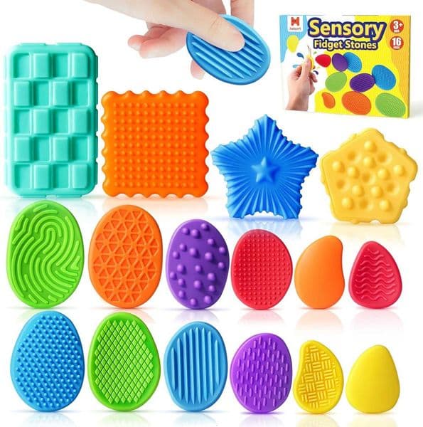 Fidget Toys Adults 16 Pack Textured Worry Stones Anxiety Relief Sensory Toy Autism ADHD Kids Calming Quiet Small Fidgets for Classroom Prizes X260525