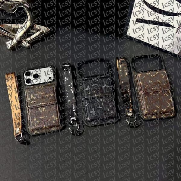 Designer iPhone Case for iPhone 17 16 Pro Max with Mirror, Luxury Phone Case Wallet Leather 15 14 13 12 Pro Max for Women Men Cross Body Chain Mobile Cover