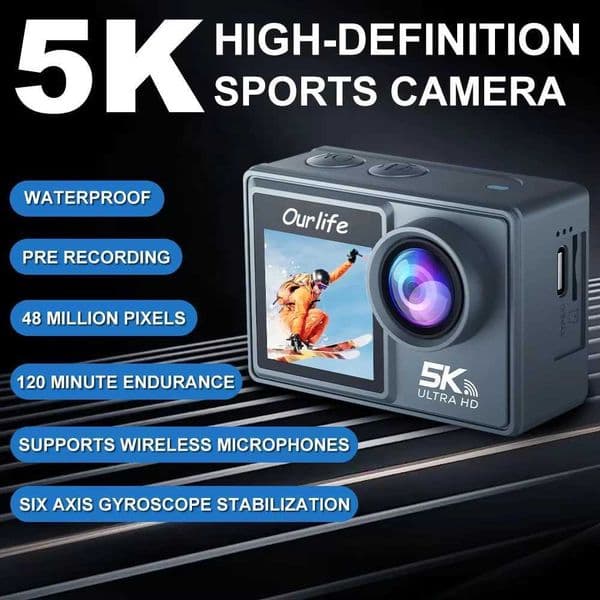 Ourlife MTR40 5K Action Camera 2 IPS Touch Screen 5X Zoom Action Cam 170 30M Waterproof WiFi Sports Camera With Remote ControlL260525