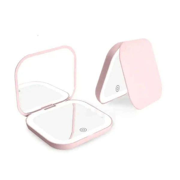 Compact, mini folding lighting, portable, handheld, small pocket travel cosmetic mirror with a magnificatio W260525