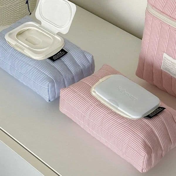 New Striped Quilted Wet Wipe Pouch Portable Pull Out Tissue Bag Multipurpose Wet Tissue Case Living Room OrganizerJ260525