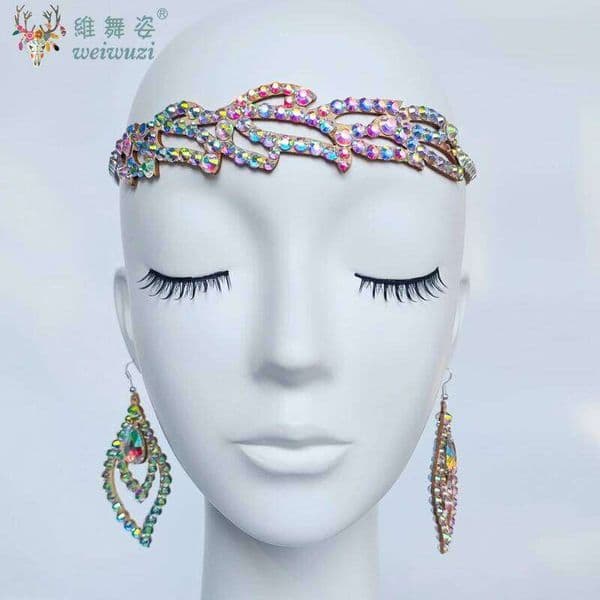 Belly Dance Rhinestone Drop Forehead Head Chain Headwear Jewelry Drag Queen Accessories Tribal BellyDance Headpiece for Women