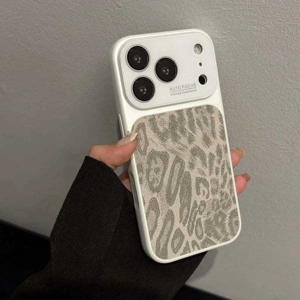 Luxury Leather PU Leopard Print Texture Phone Case For 17 16 15 14 13 Pro Max Matte Shockproof Bumper Large Window Cover L260524
