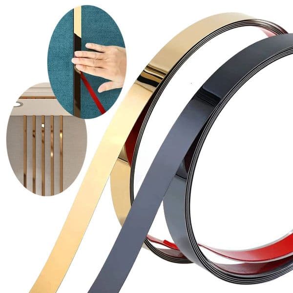 5m Mirror Self-adhesive Flat Decorative Lines Strip Stainless Steel Gold Wall Sticker Background Wall Study Ceiling Edging Stri 260525