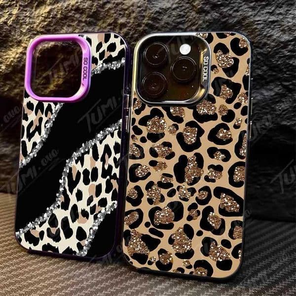 Fashion Leopard Printing Laser PC Case for 15 16E 11 12 16 14 13 Pro Max XS X XR Plus 8 7 SE 2020 Shockproof Hard Cover L260524