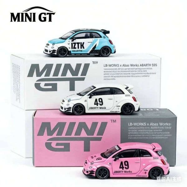 MINI GT 1:64 alloy die-cast Fiat ABARTH LB Abas 595 49# Wide-body modification Car realistic car model, boy's gift 26L0525