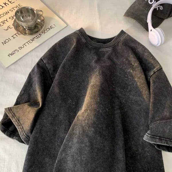 230G Cotton Retro T-shirt Drop-shoulder Sleeve Men Women Vintage Short-sleeve T Shirts Solid Color Hip Hop Loose Tees C260525